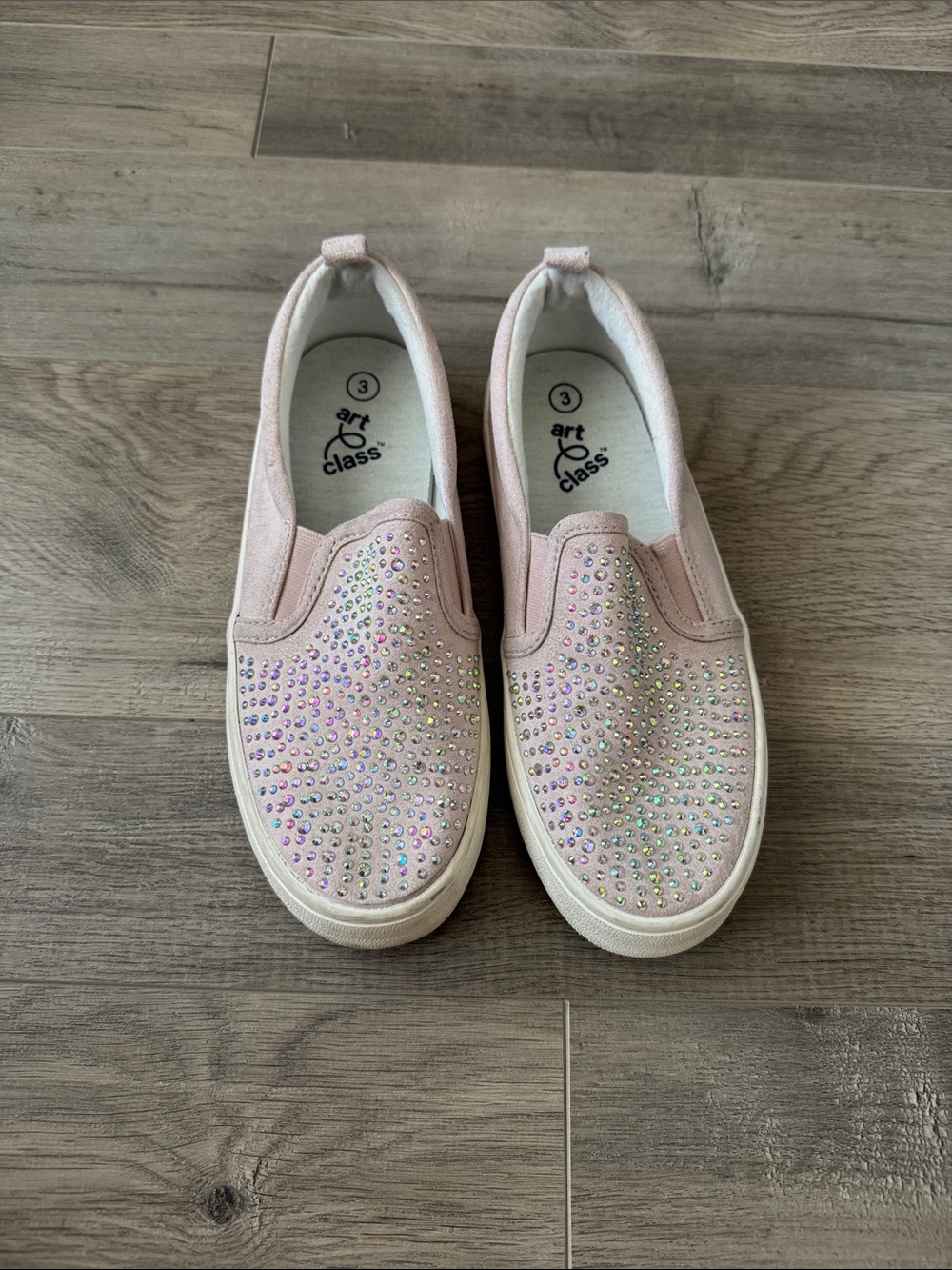 art class Pink Slip-On Sneakers with Sparkling Rhinestones
